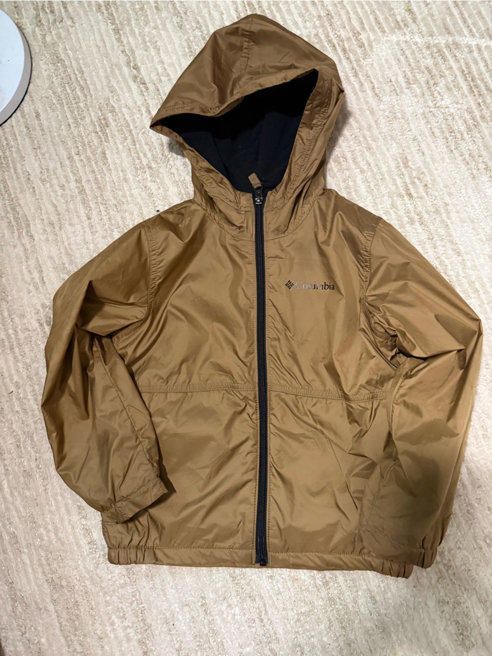 Columbia Tan Hooded Windbreaker Jacket fleece lined XS